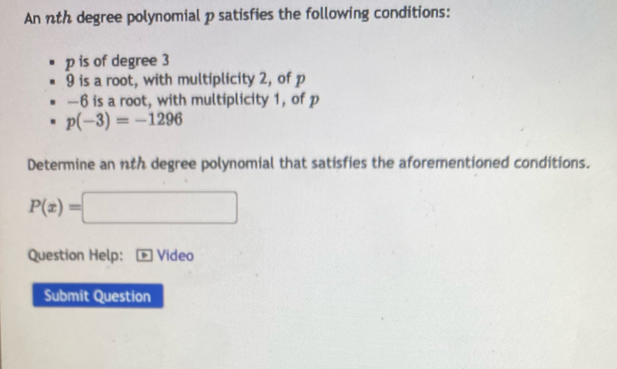 An nth degree polynomial p satisfies the