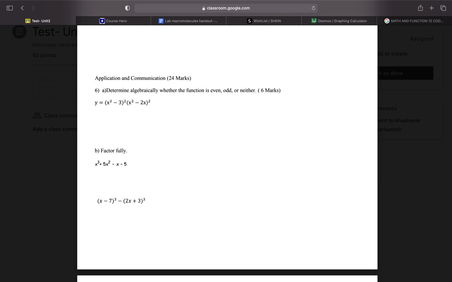 classroom.google.com + Test- Unit2 |Course Hero