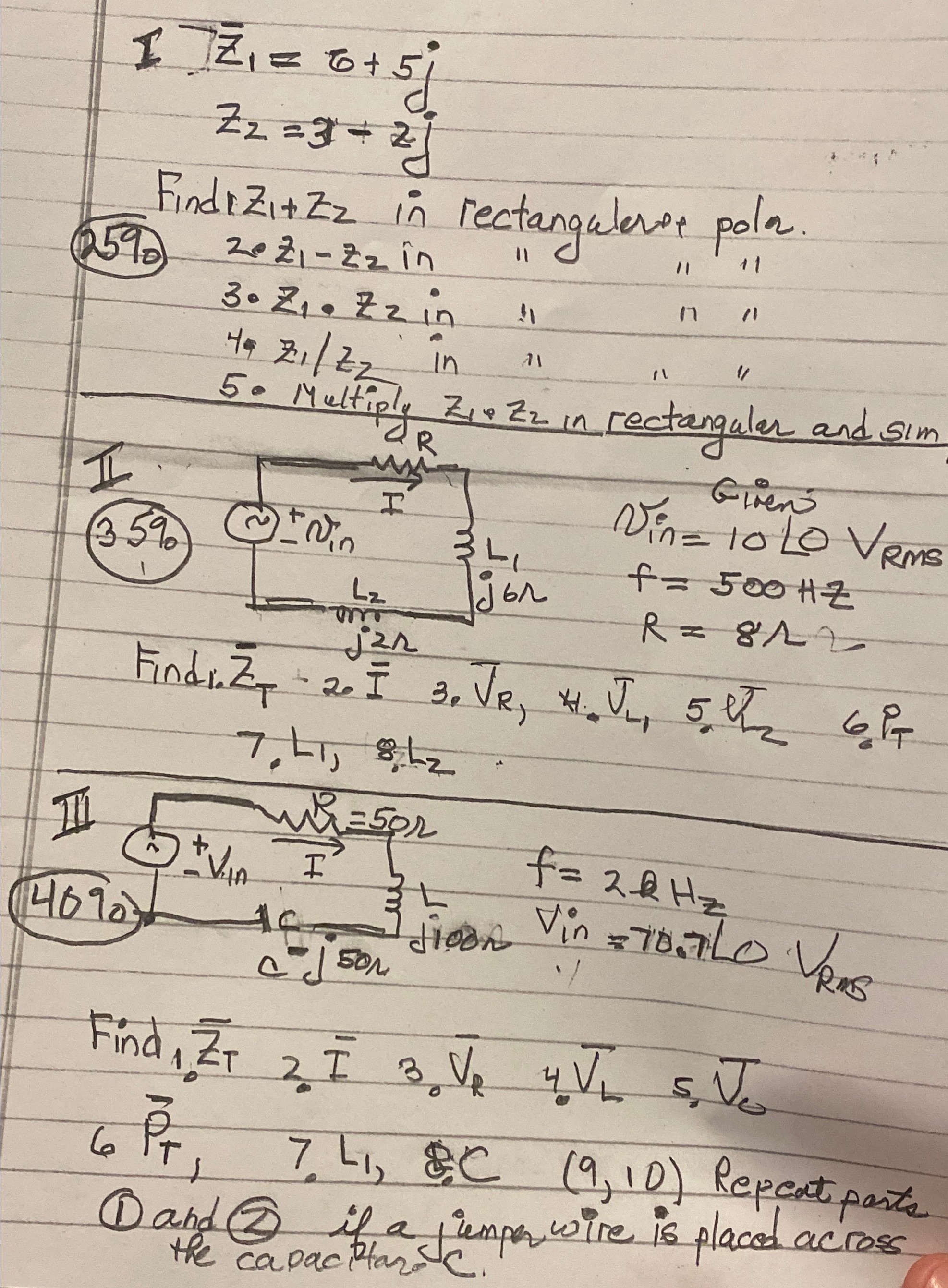 Help I ZI = 6 +5 / Findi Zi+ Zz in rectangularer