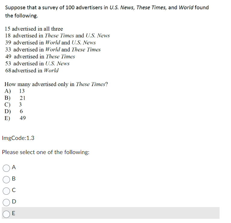 Suppose that a survey of 100 advertisers in U.$.