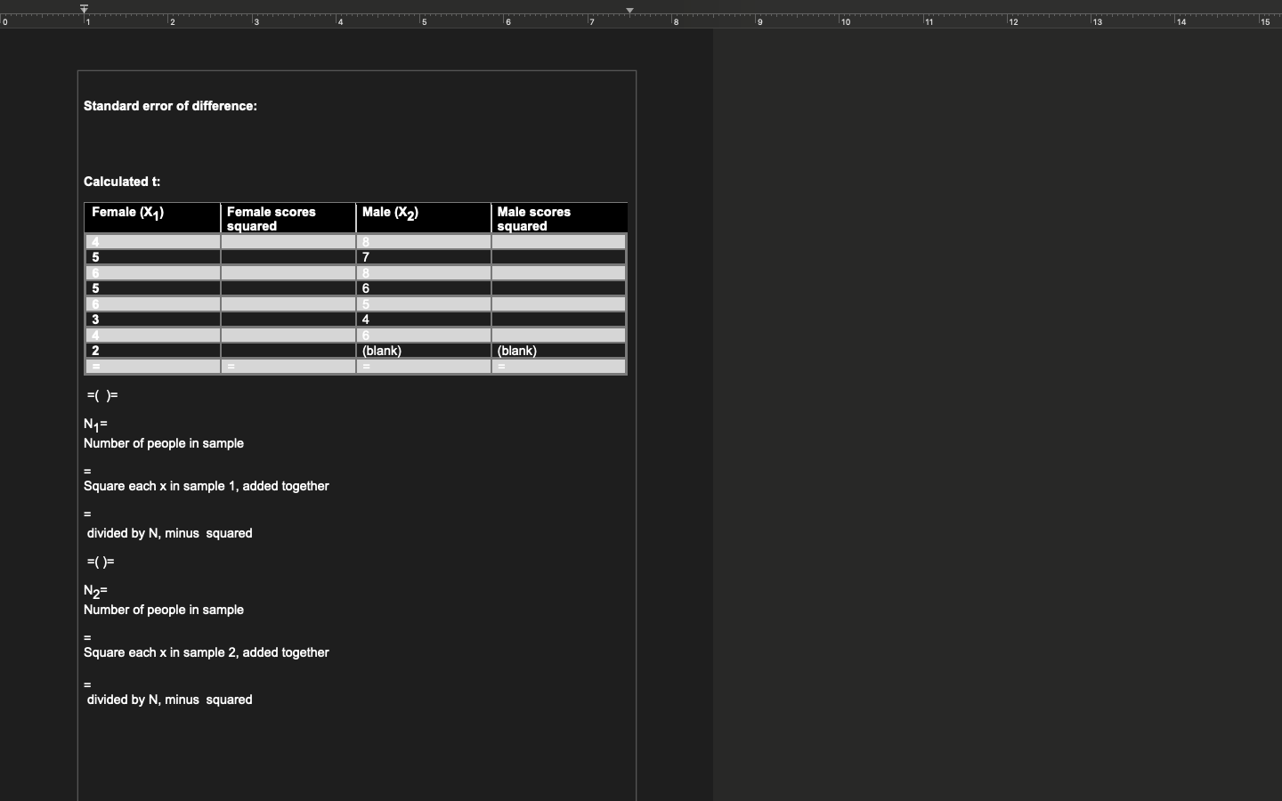 13 Standard error of difference: Calculated t: