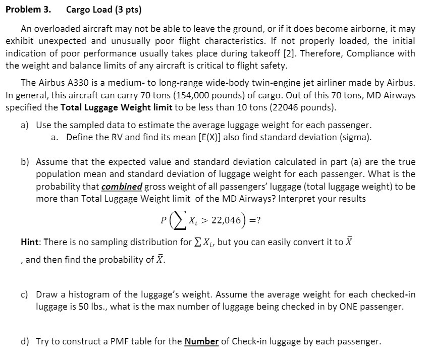 Problem 3. Cargo Load (3 pts} An overloaded