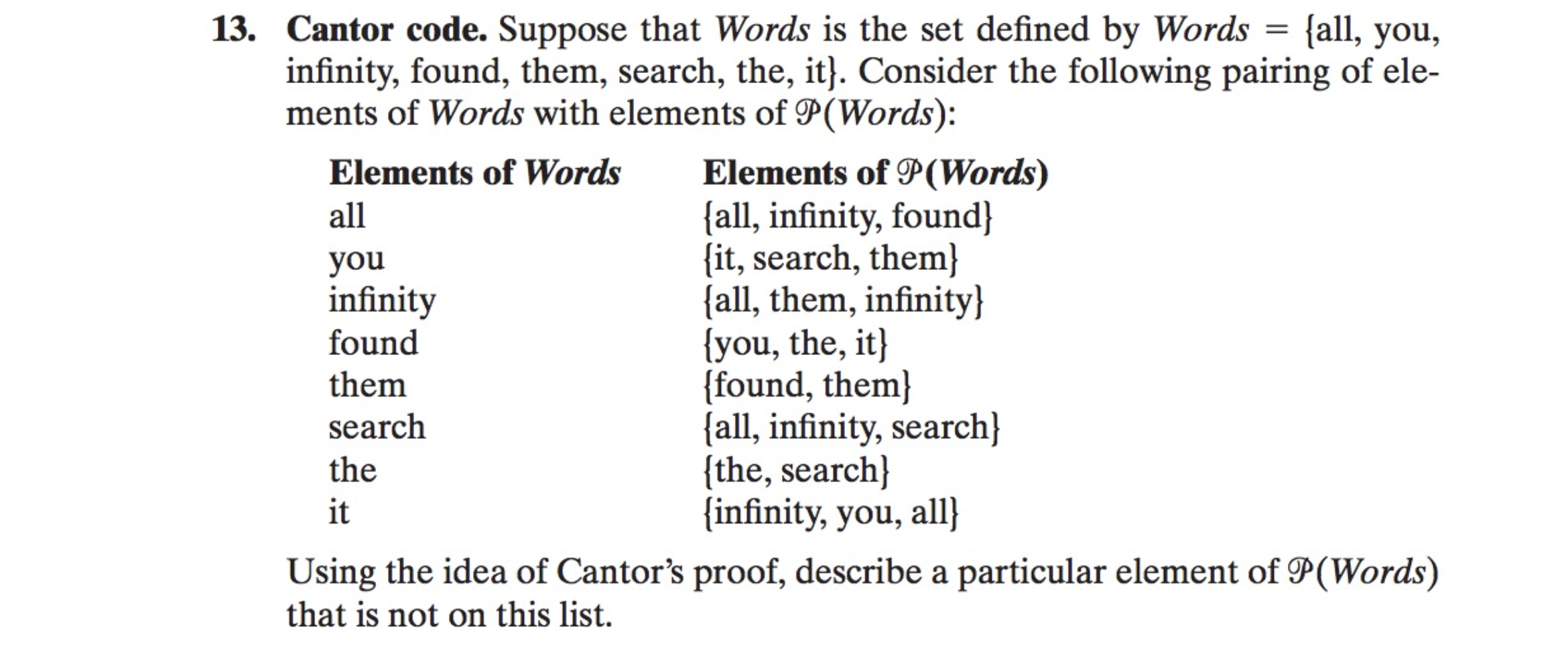 13. Cantor code. Suppose that Words is the set