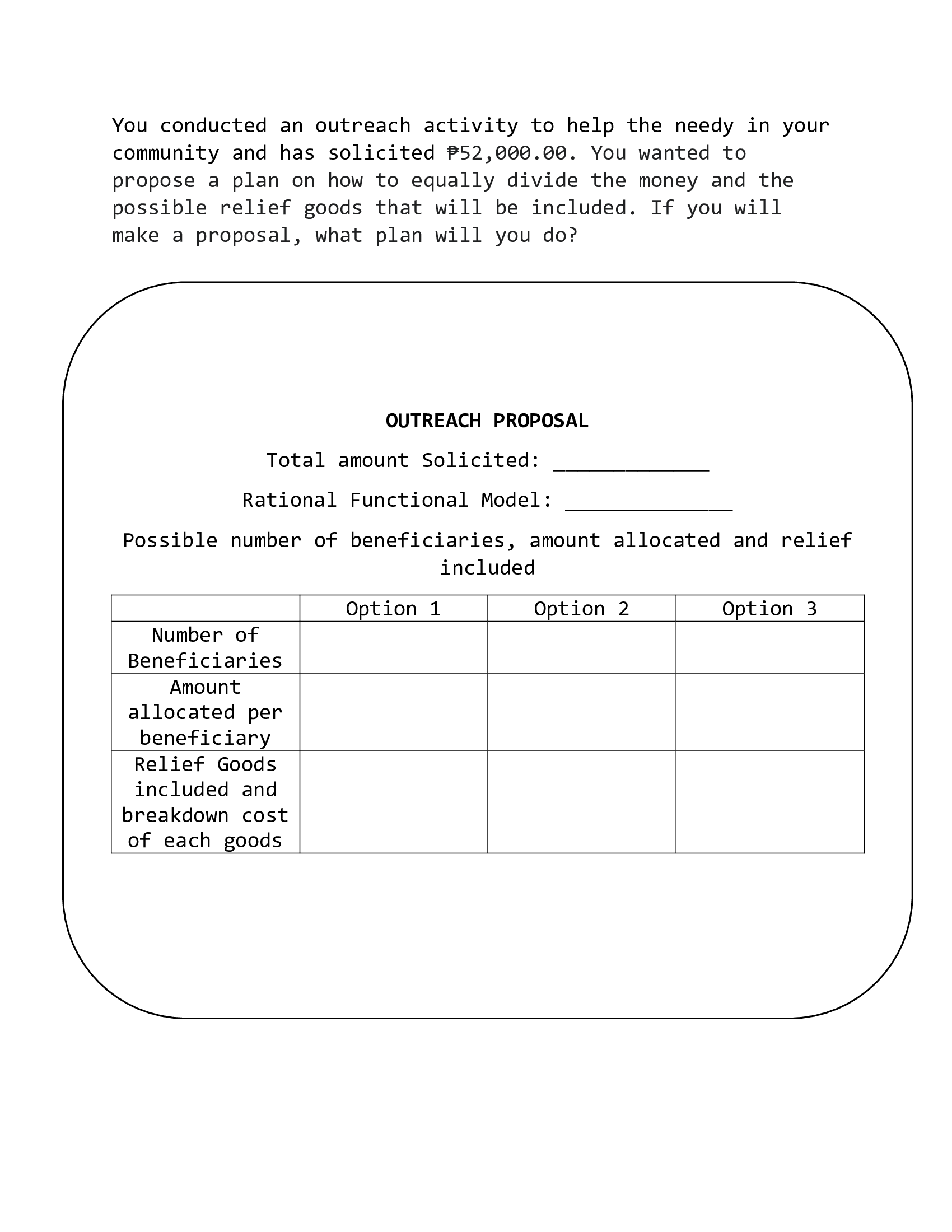 Please help in making an OUTREACH Proposal thank