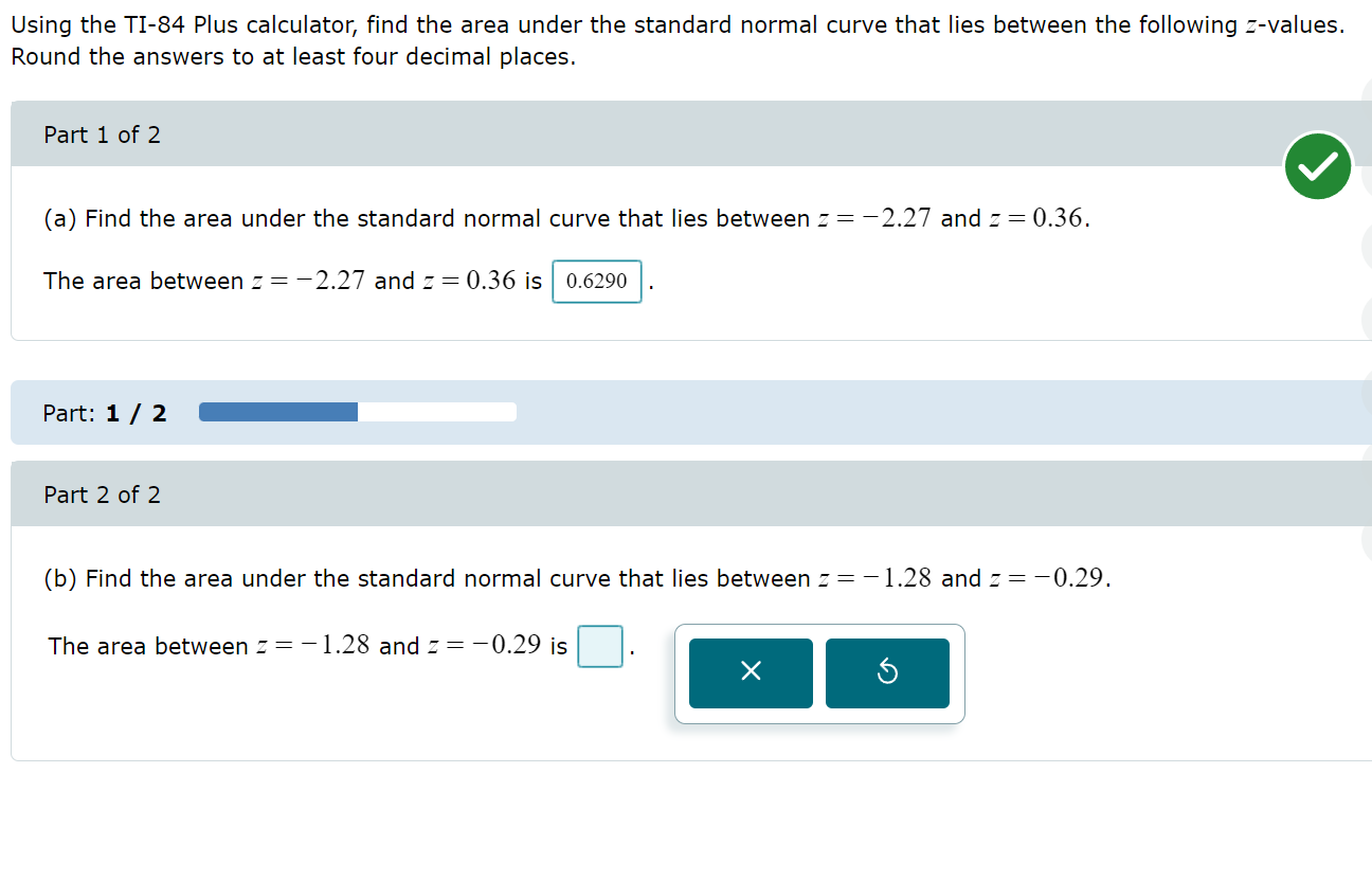 (b) Find the area under the standard normal curve