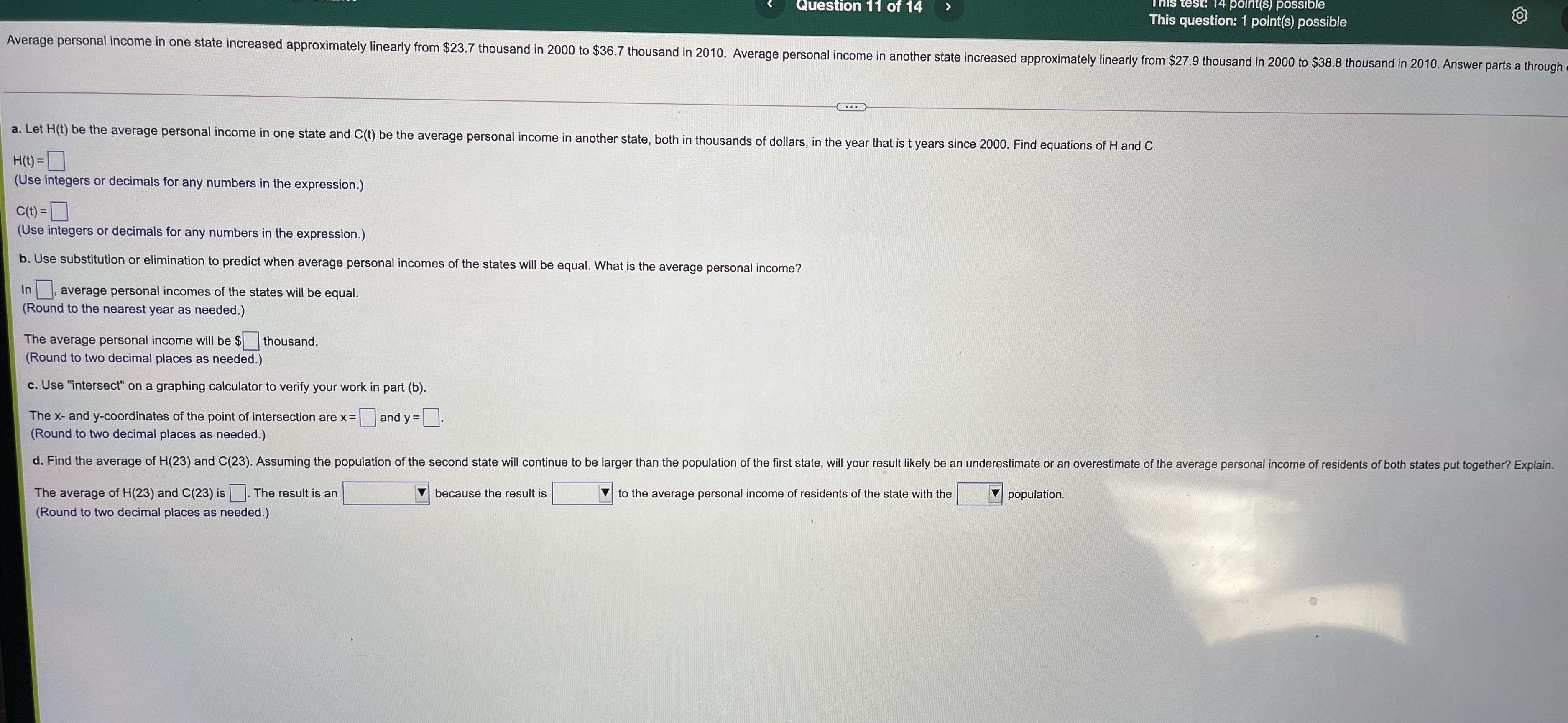 Please answer Question 11 of 14 This test: 14
