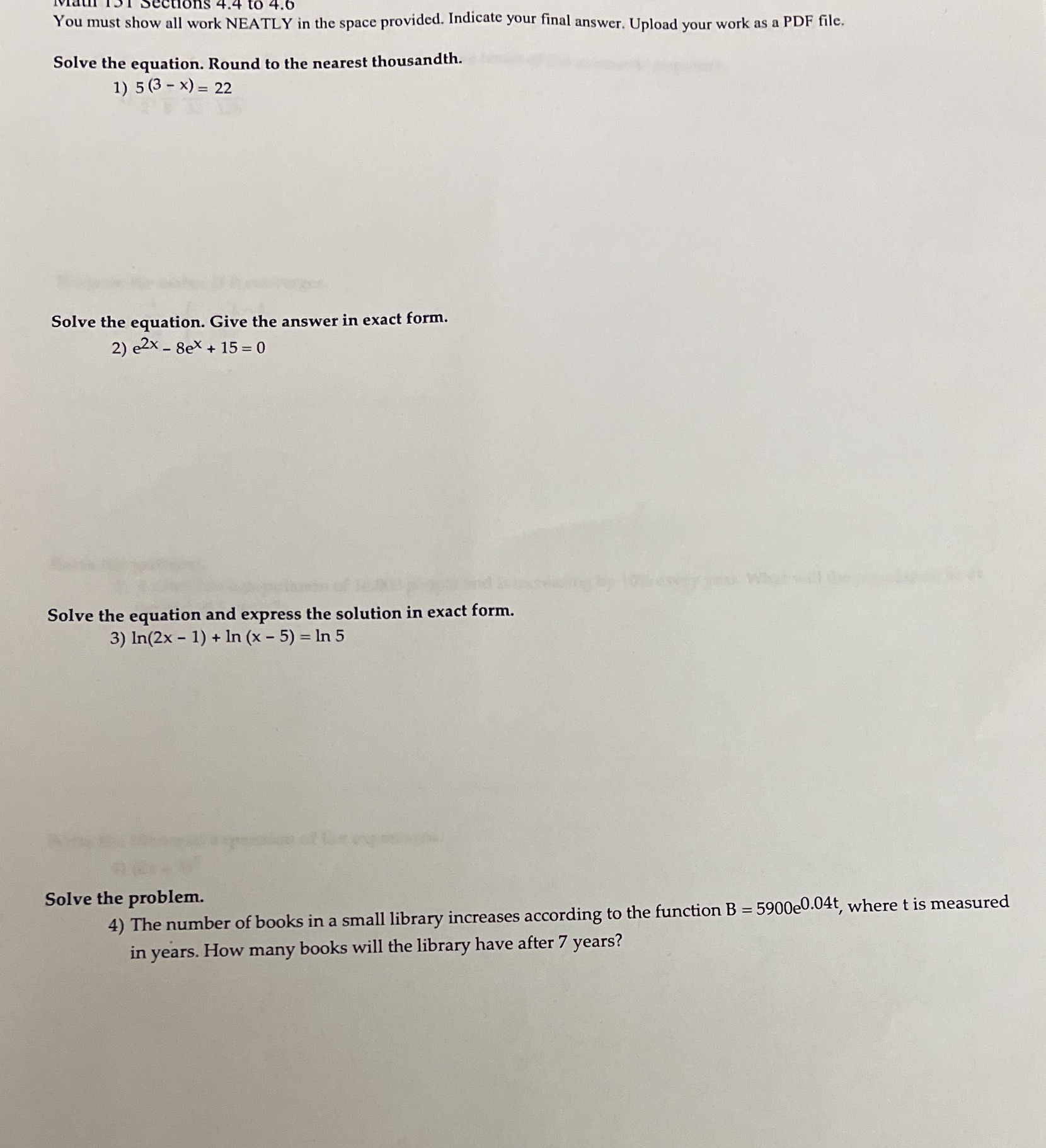 You must show all work NEATLY in the space