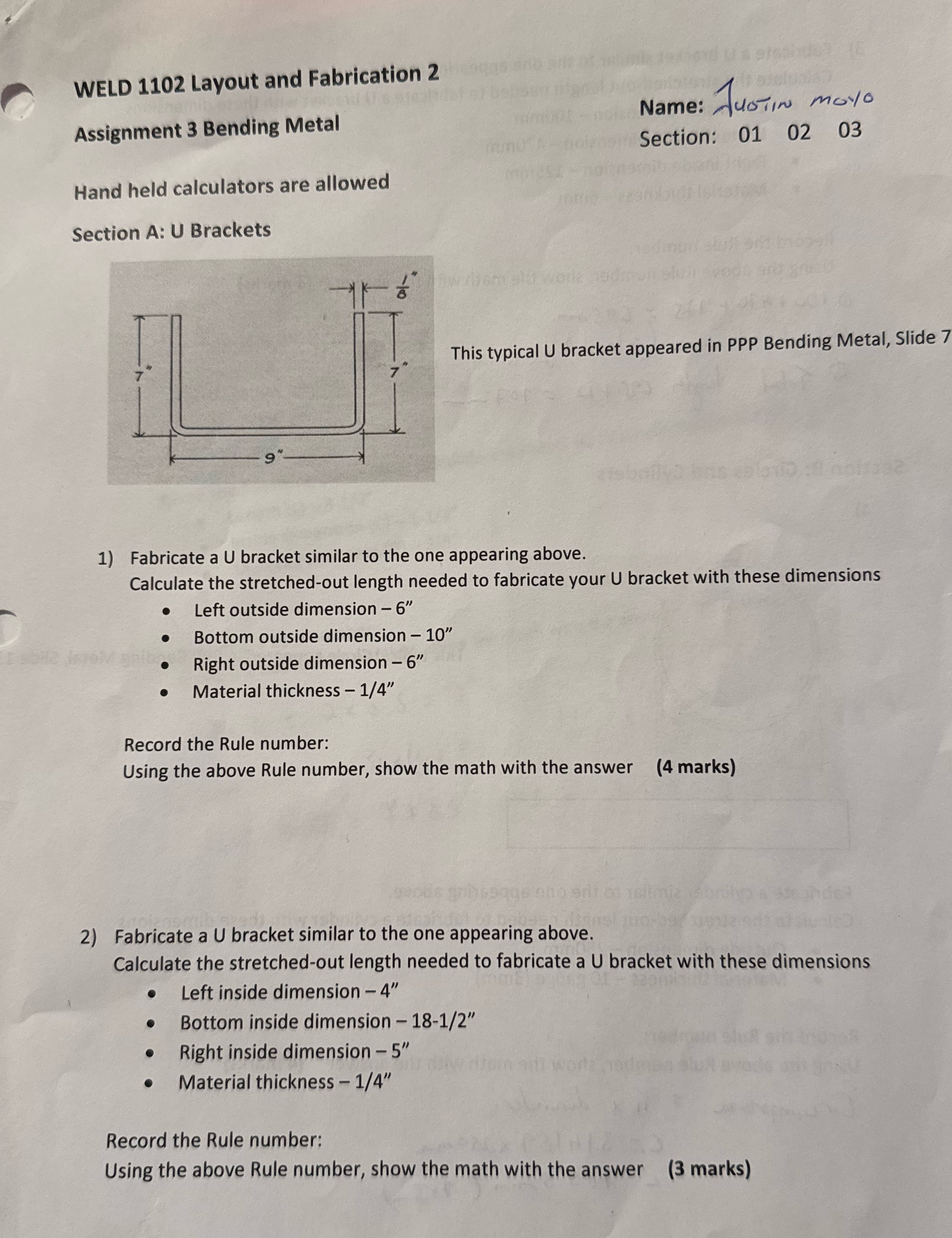 WELD 1102 Layout and Fabrication 2 Name : AUSTIN