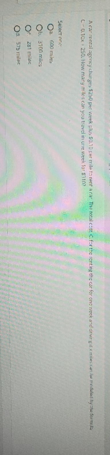 Just double checking my answer A car rental