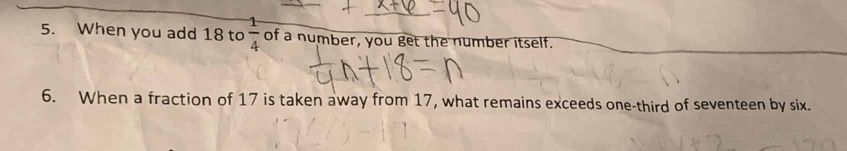 90 5. When you add 18 to - of a number, you get