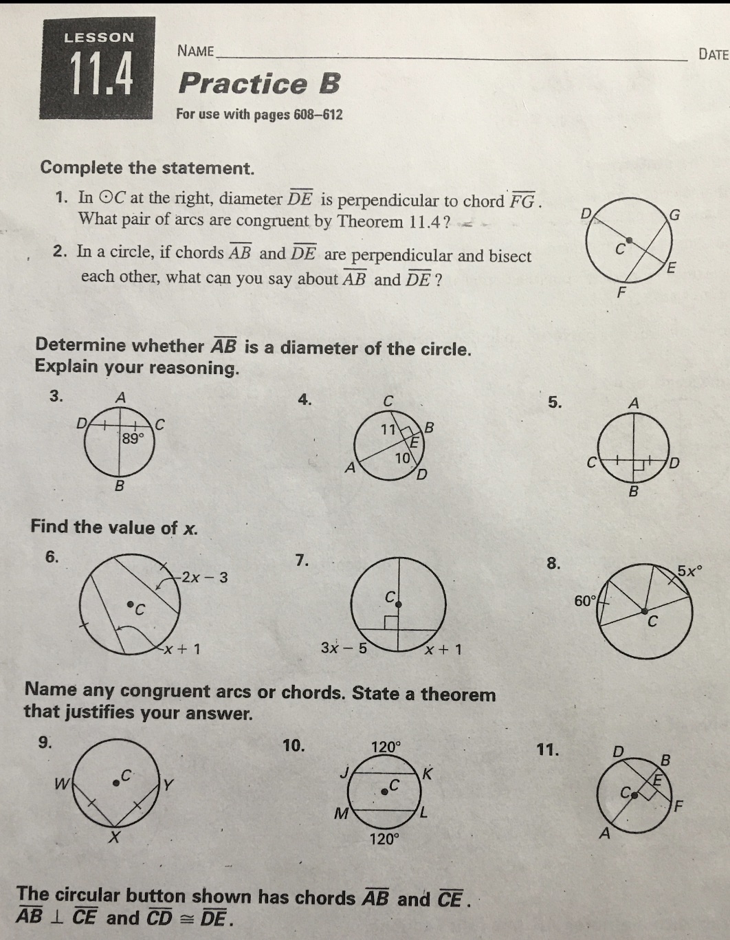 LESSON NAME 11.4 DATE Practice B For use with