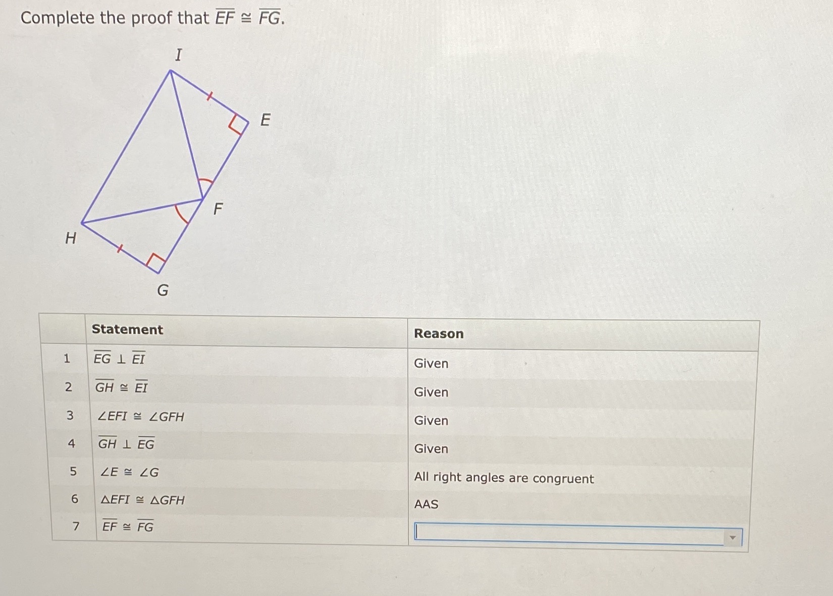 Complete the proof that EF ~ FG. E F H G