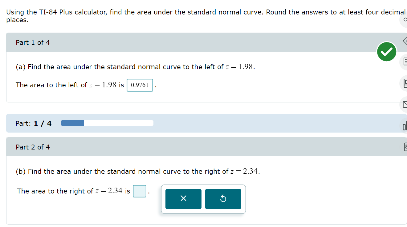 (b) Find the area under the standard normal curve