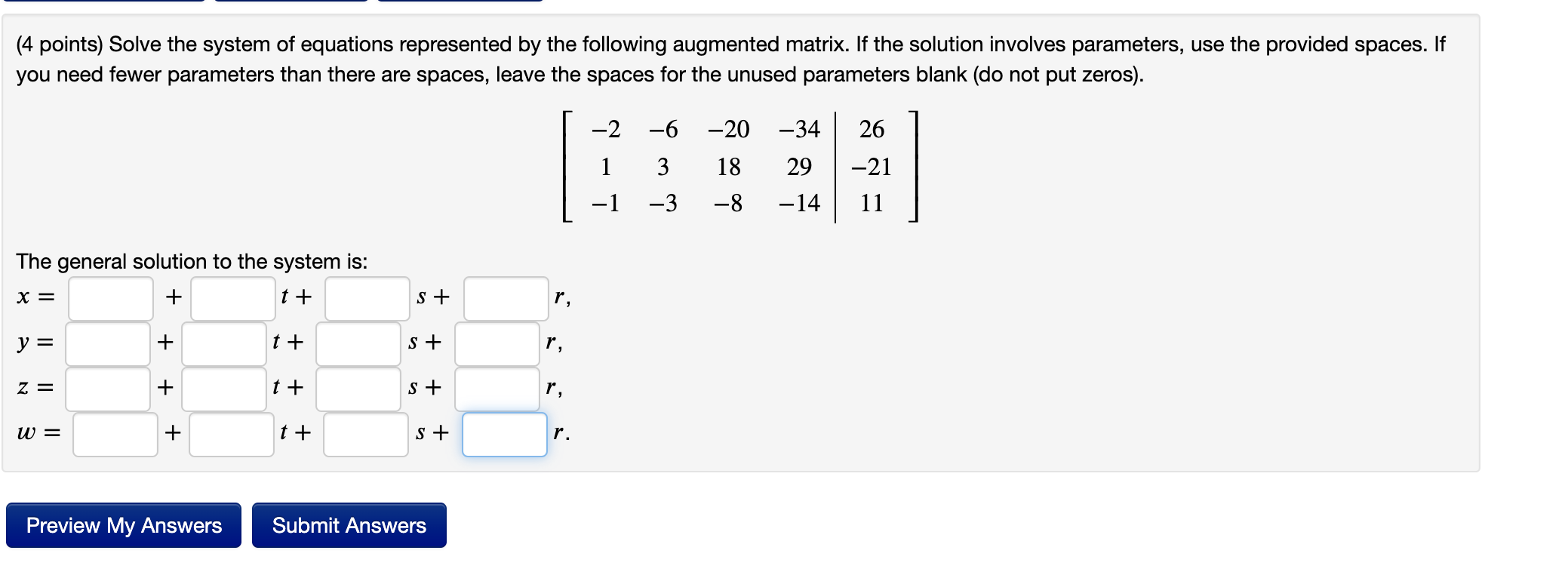 (4 points) Solve the system of equations