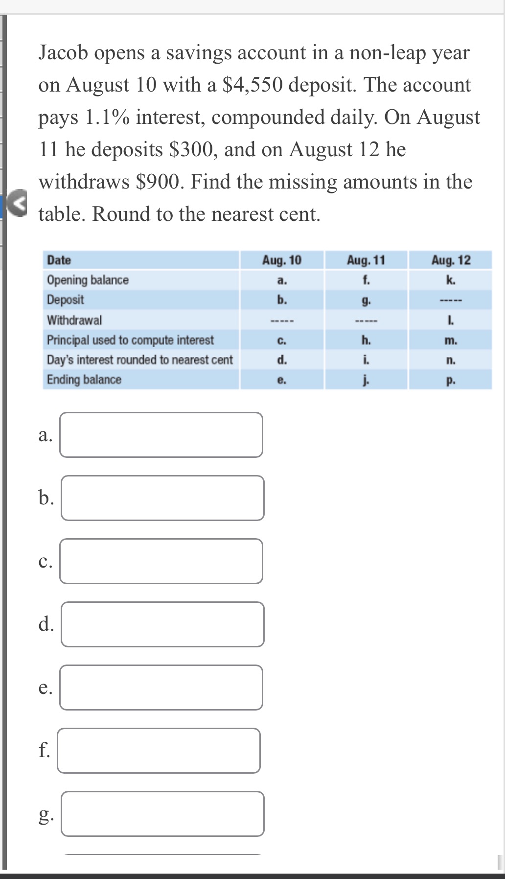 Jacob opens a savings account in a non-leap year