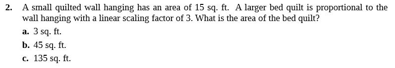 A small quilted wall hanging has an area of 15