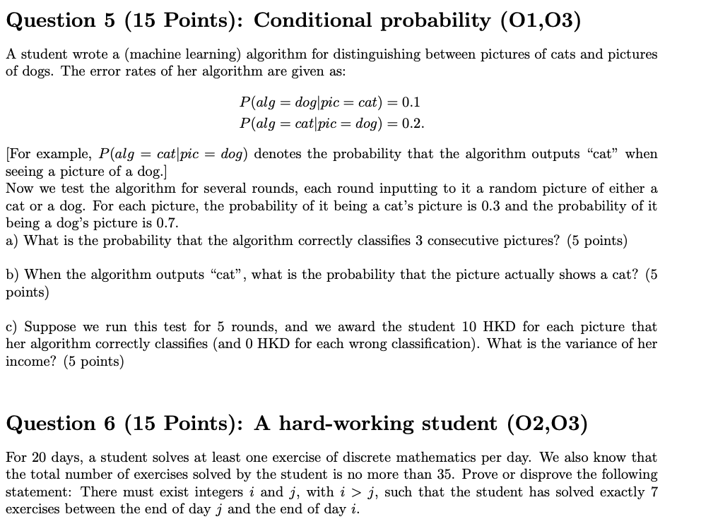 Question 5 (15 Points): Conditional probability