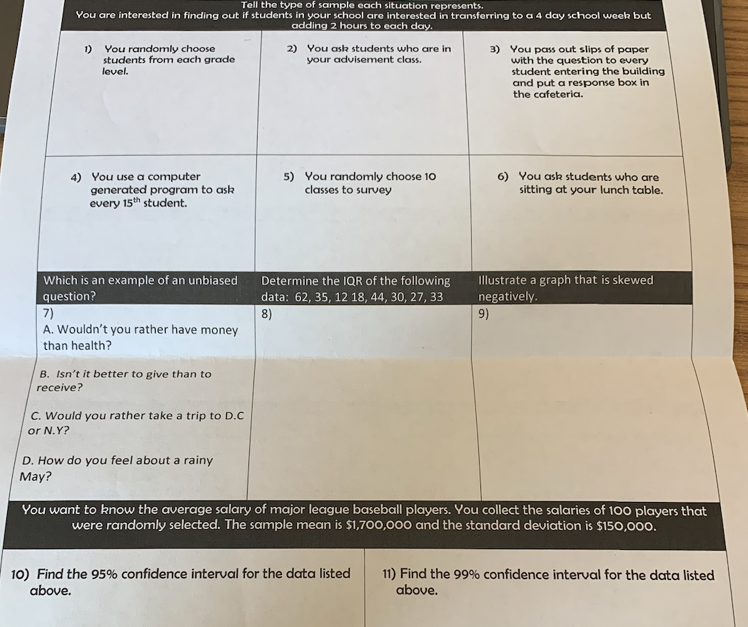 Tell the type of sample each situation