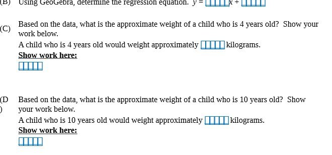 (B) Using GeoGebra, determine the regression