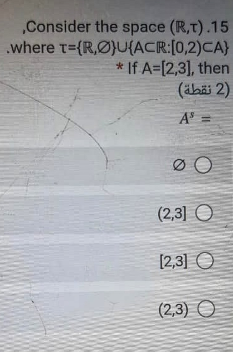 as soon as possible Consider the space (R,T) . 15