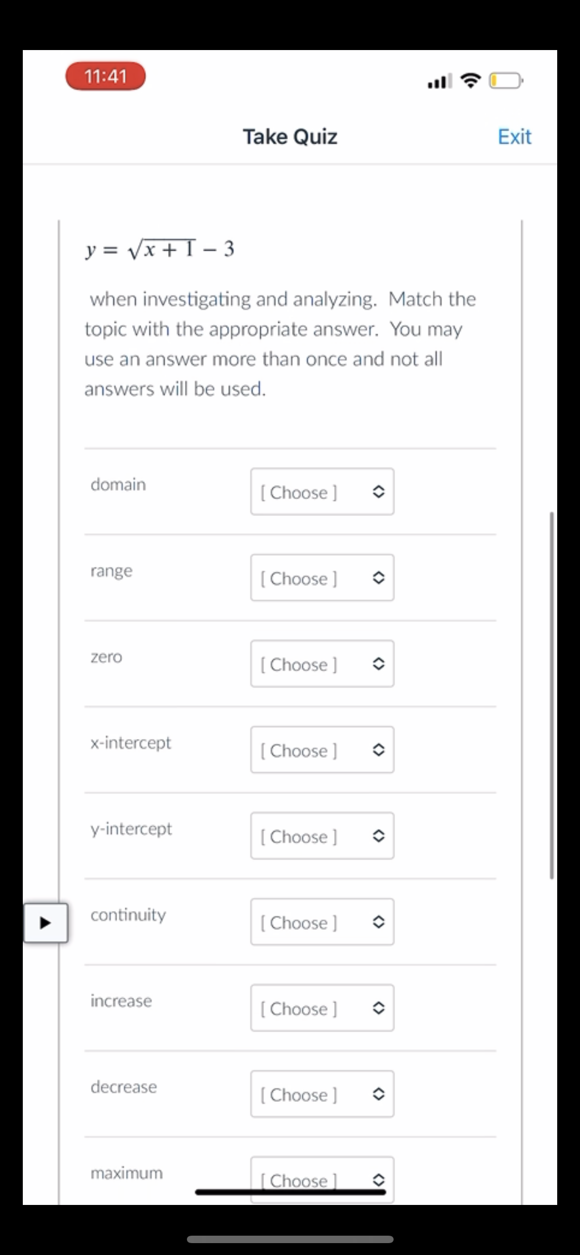 11:41 Take Quiz Exit [ Choose ] increase [ Choose