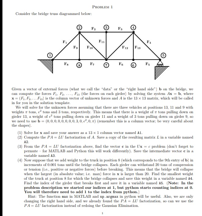 Paoatnn 1 Consider the bridge truss diagrannued