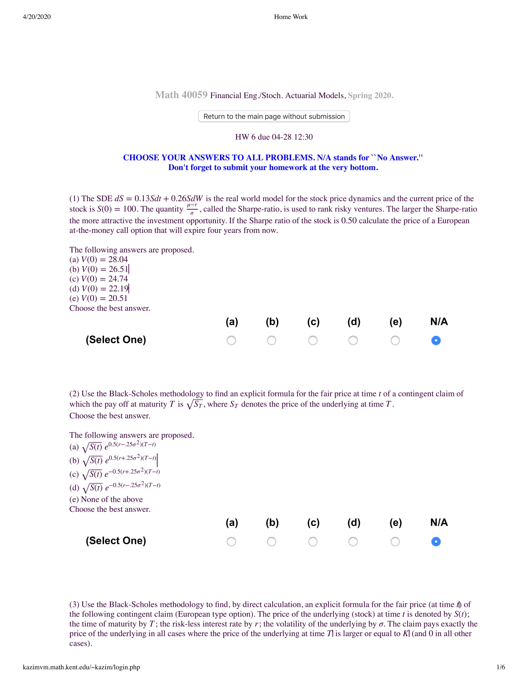 MATH 40059 4/20/2020 Home Work Math 40059