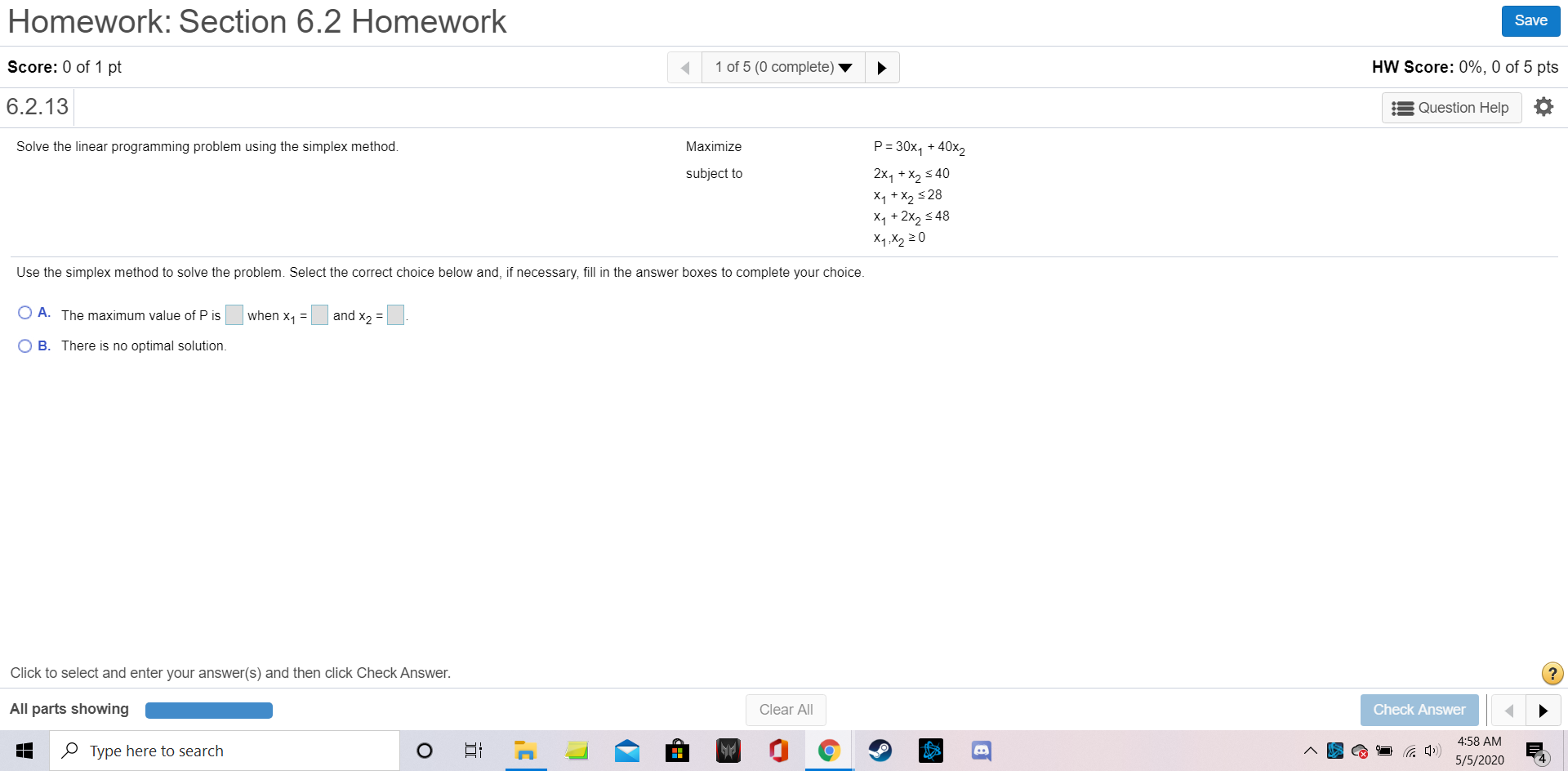 Solve the linear programming problem using the