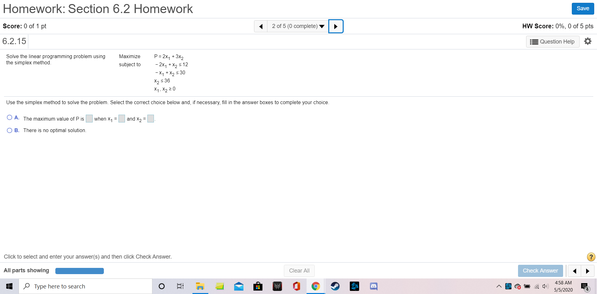 Solve the linear programming problem using the