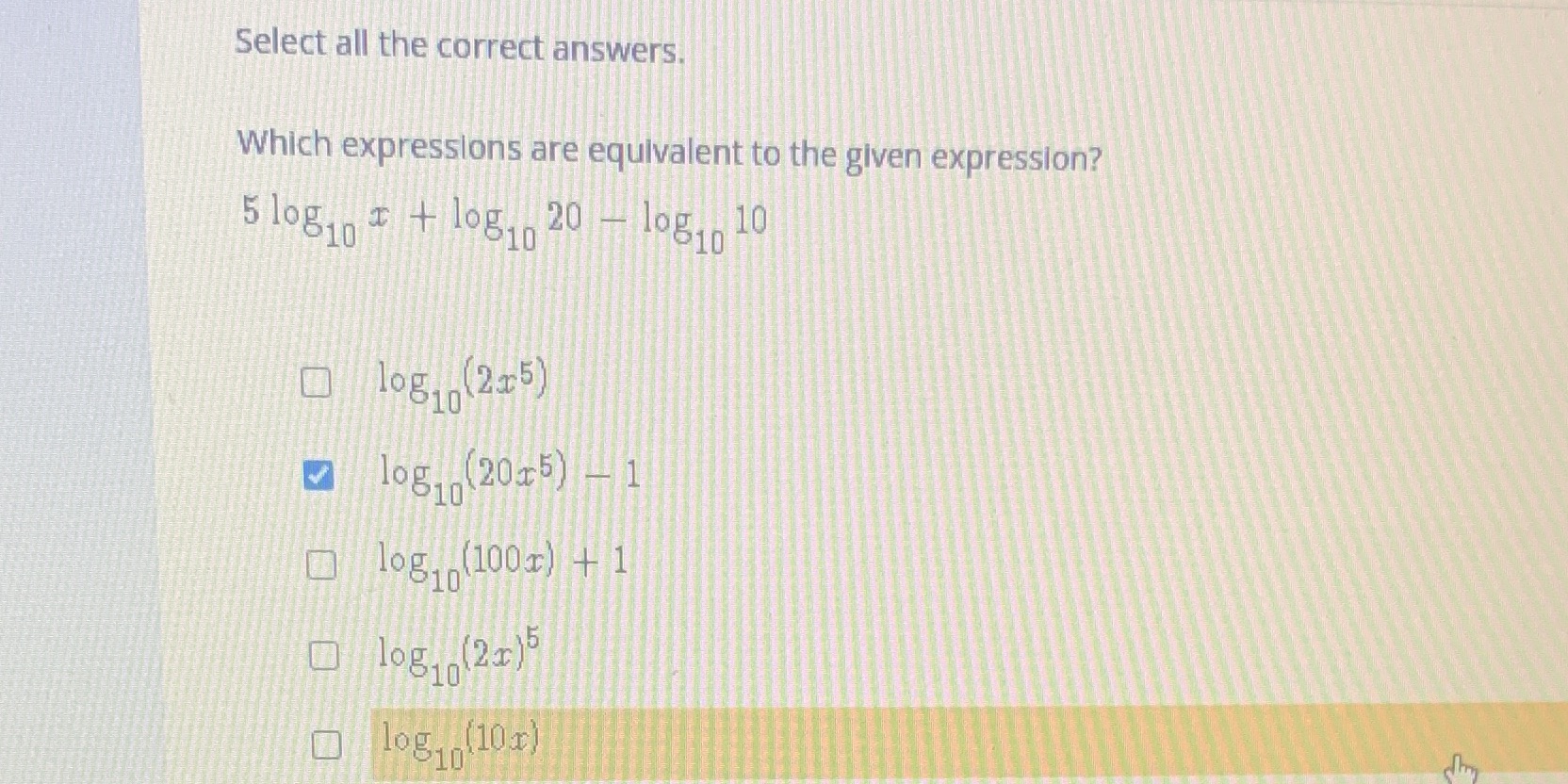 Select all the correct answers. Which expressions