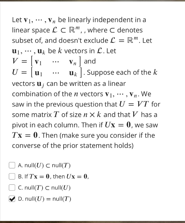 Let V], , v\" be linearly independent in a linear