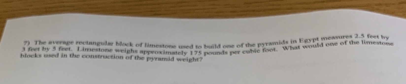 The average rectangular black of limestone used