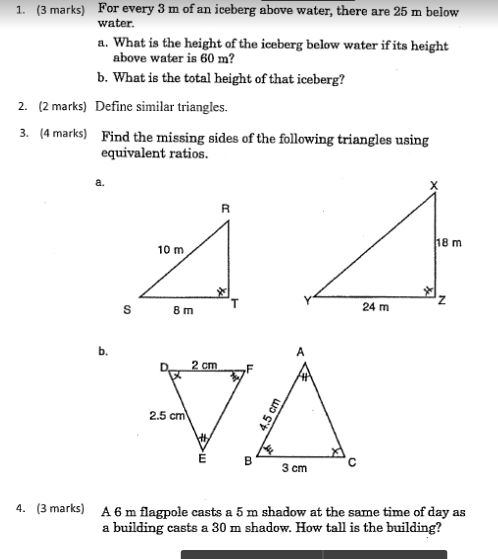 1. (3 marks) For every 3 m of an iceberg above