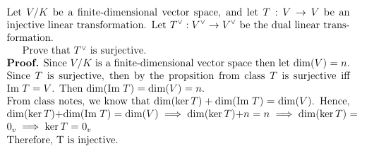 I need help with proving T^v is surjective. I