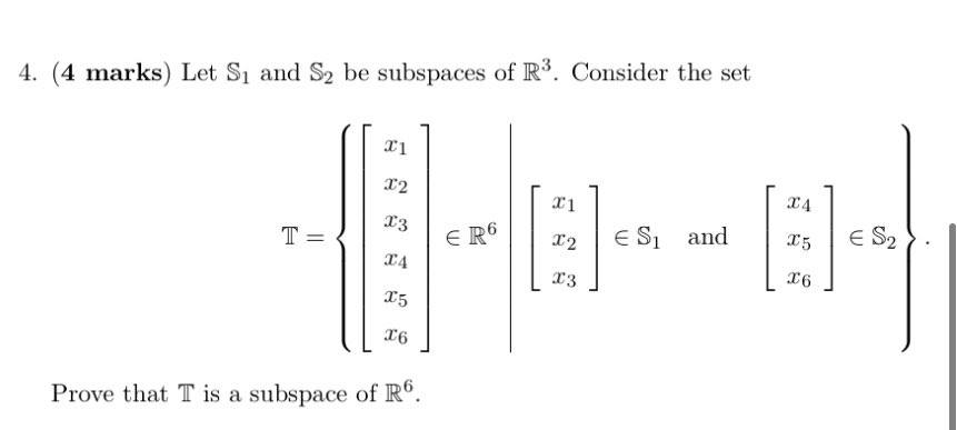 4. (4 marks) Let 51 and 52 be subspaces (3133.