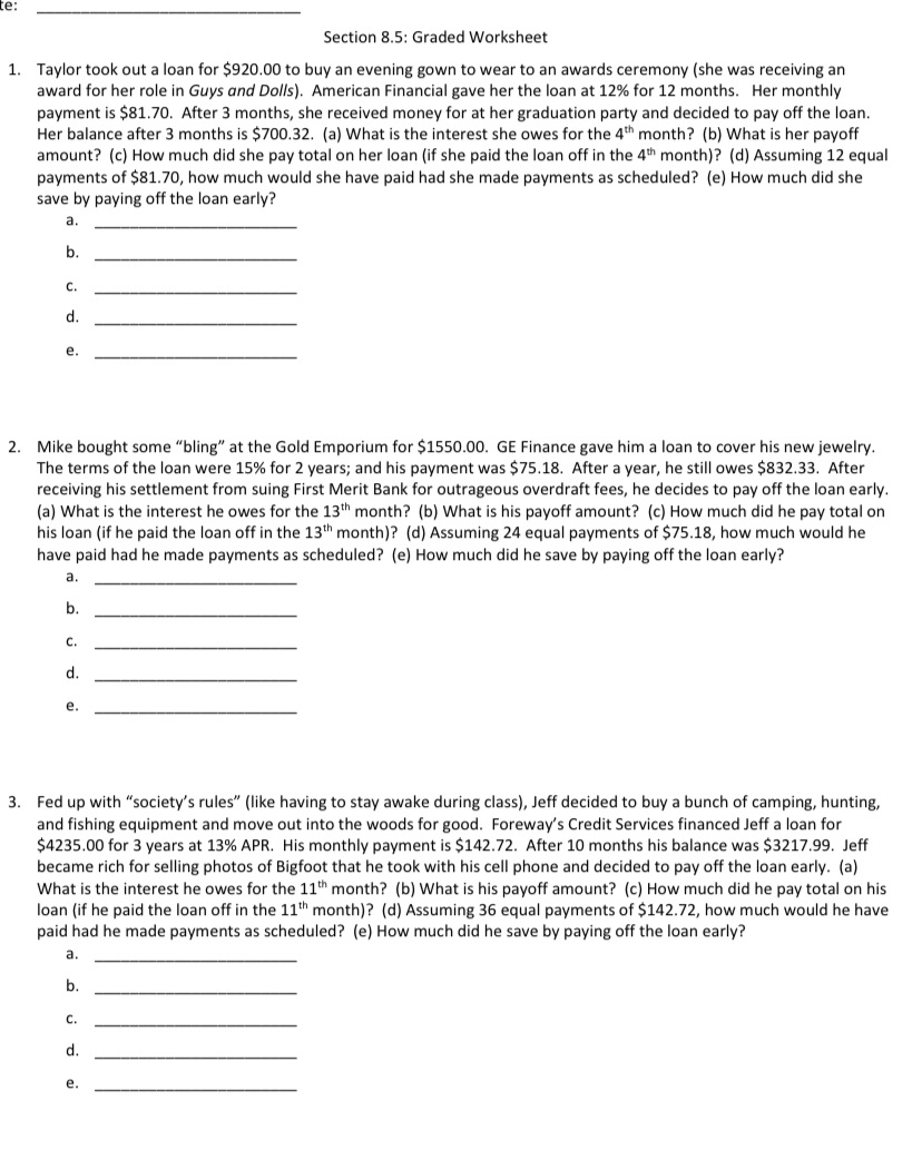 these are for my consumer math class, and I