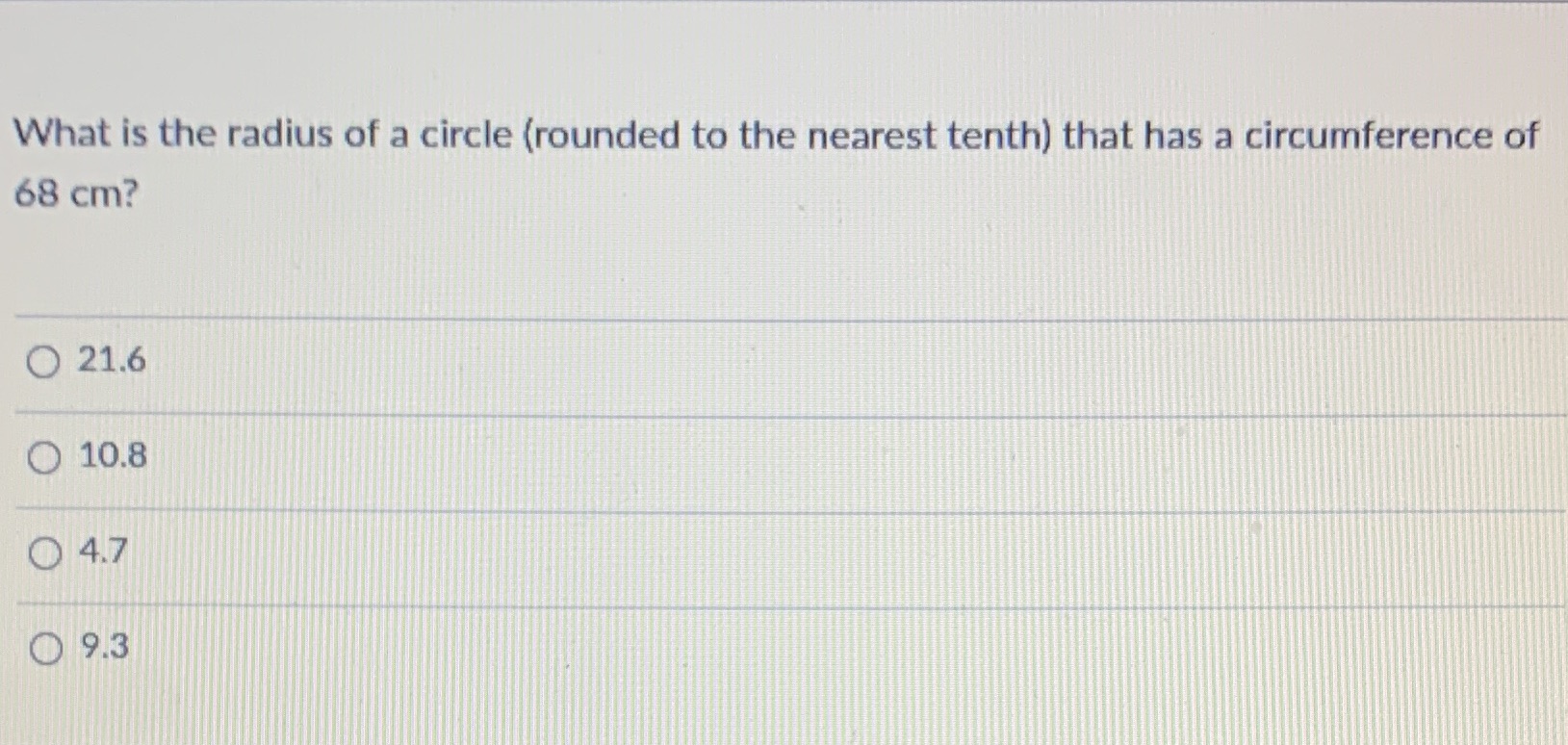 What is the radius of a circle (rounded to the