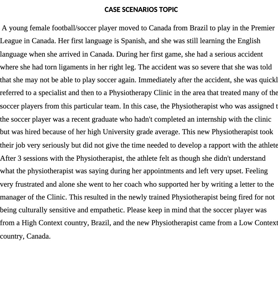 CASE SCENARIOS TOPIC A young female