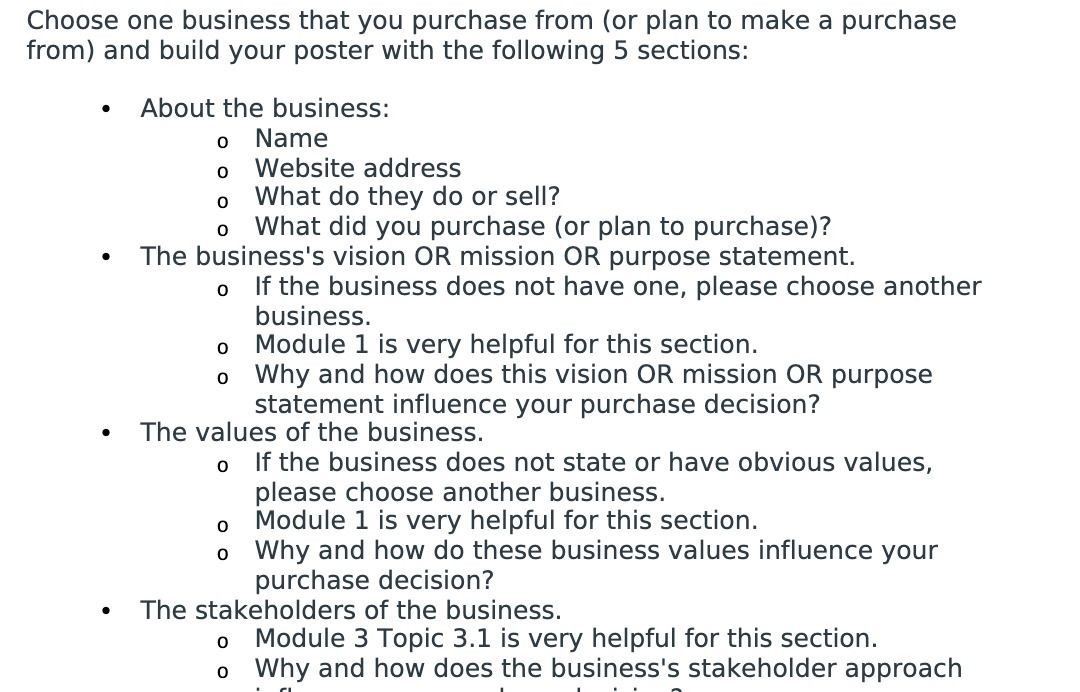 Choose one business that you purchase from (or