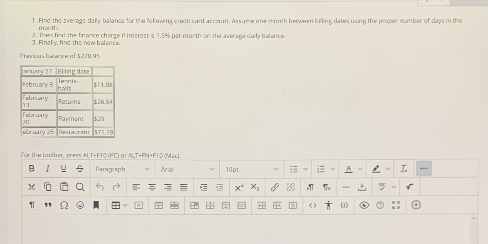 1. Find the average daily balance for the