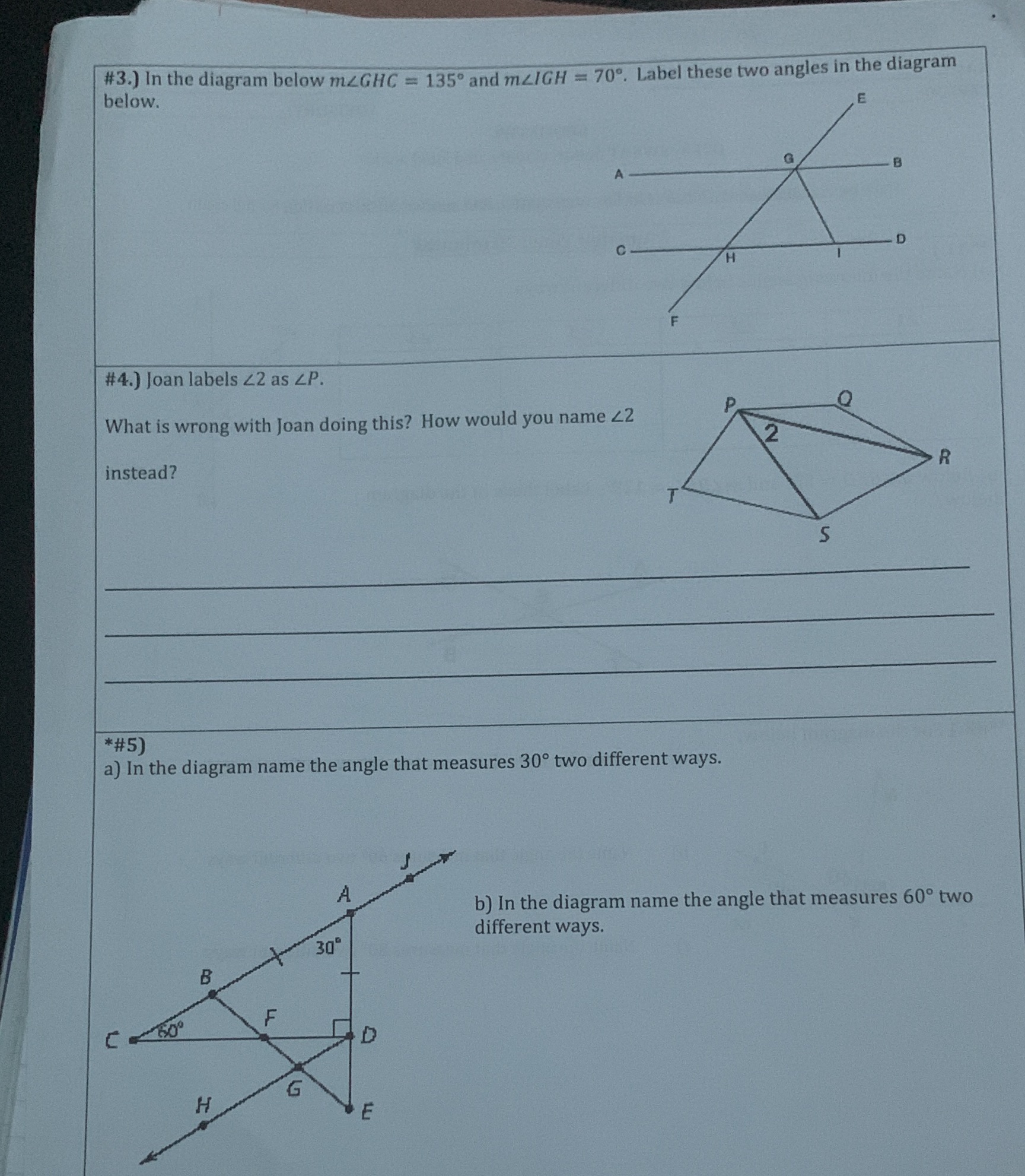 #3.) In the diagram below maGHC = 135 and mLIGH =