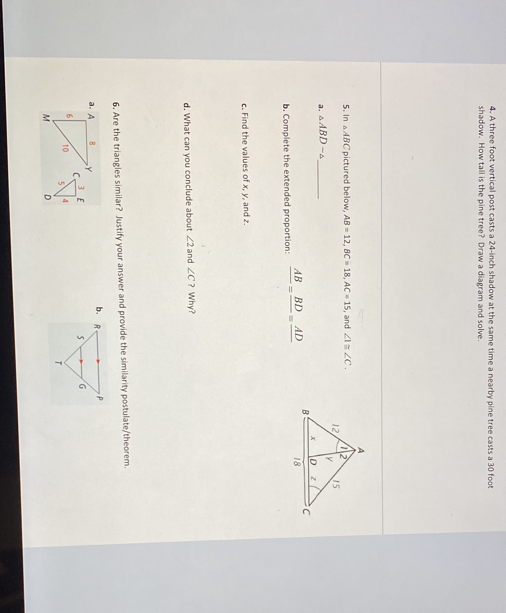 4. A three foot vertical post casts a 24-inch