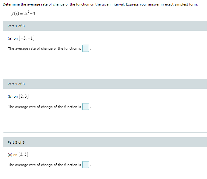 Determine the average rate of change of the