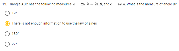 \f\f13. Triangle ABC has the following measures: