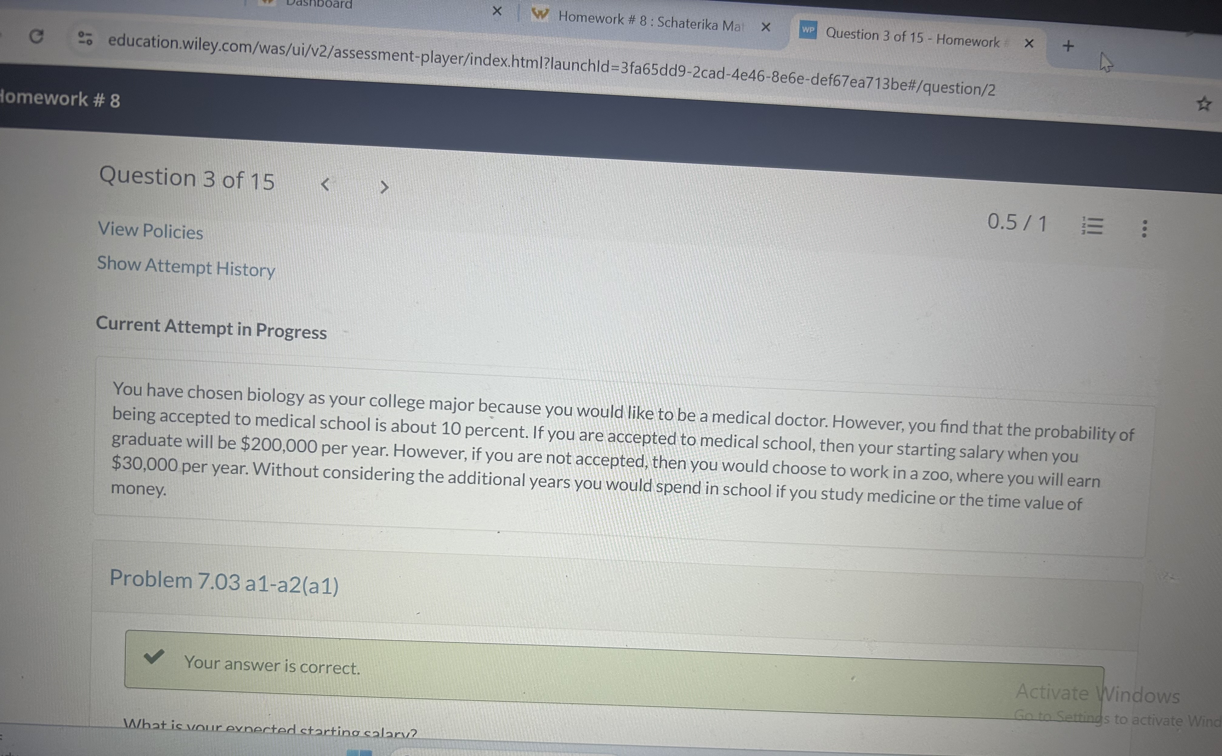 X W Homework # 8 : Schaterika Mat X WP Question 3