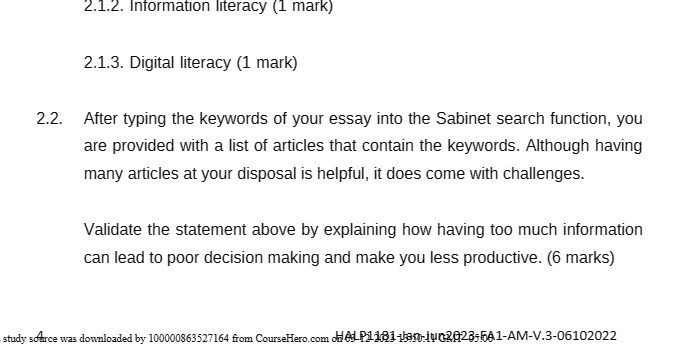 2.1.2. Information literacy (1 mark) 2.1.3.