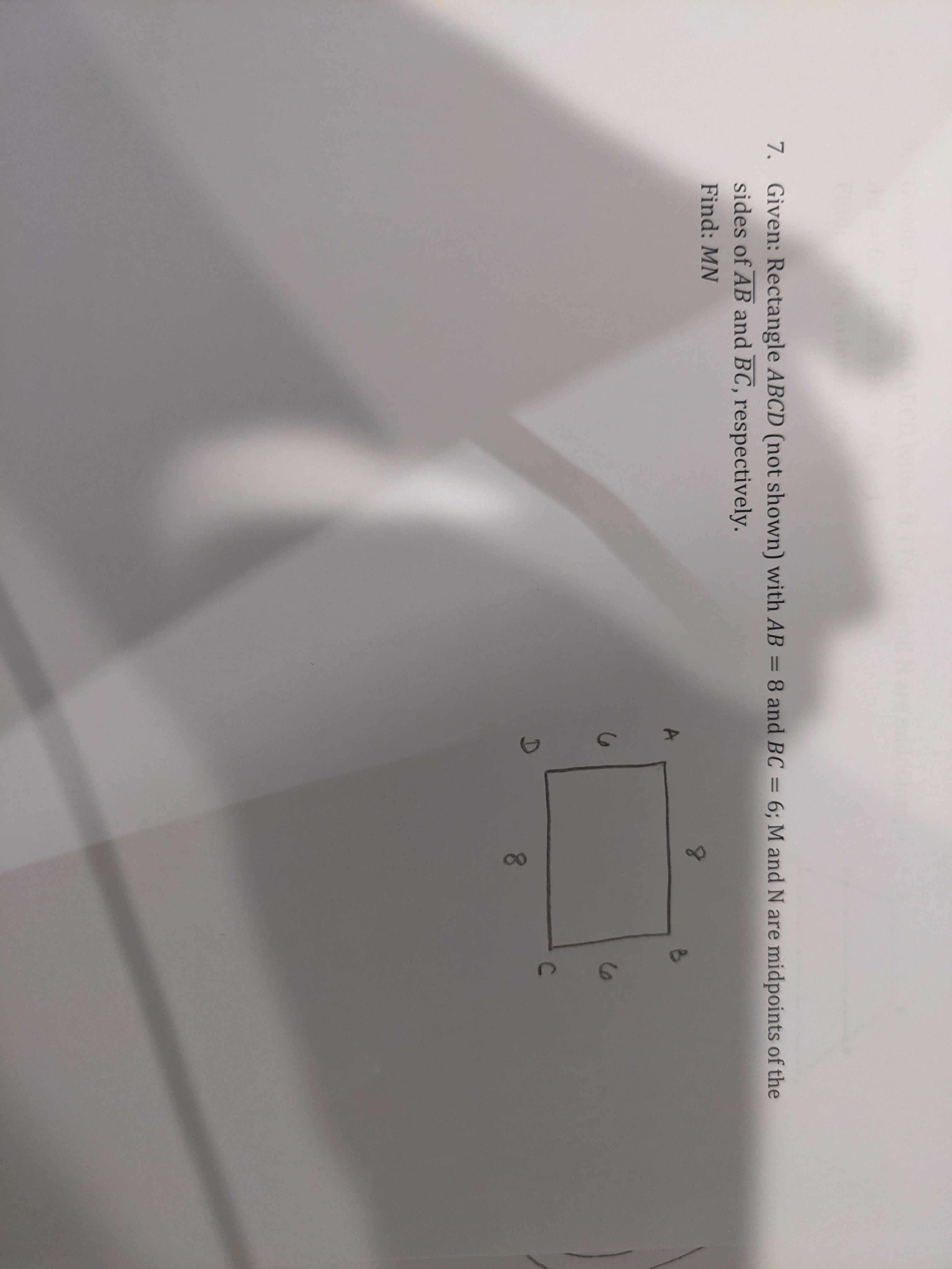 Given rectangle ABCD with AB = 8 and BC = 6; M