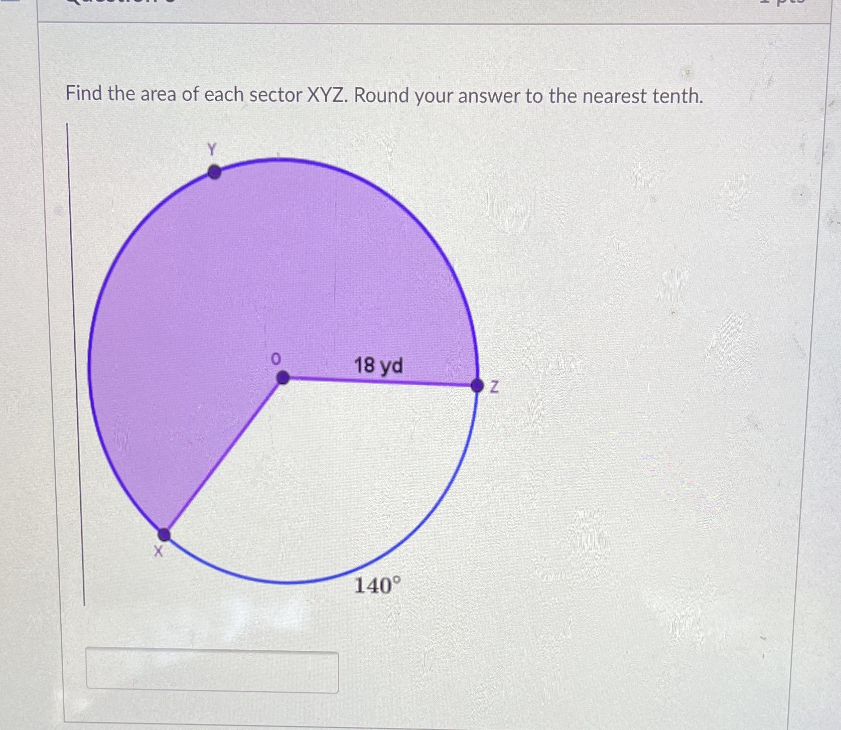 Find the area of each sector XYZ. Round your