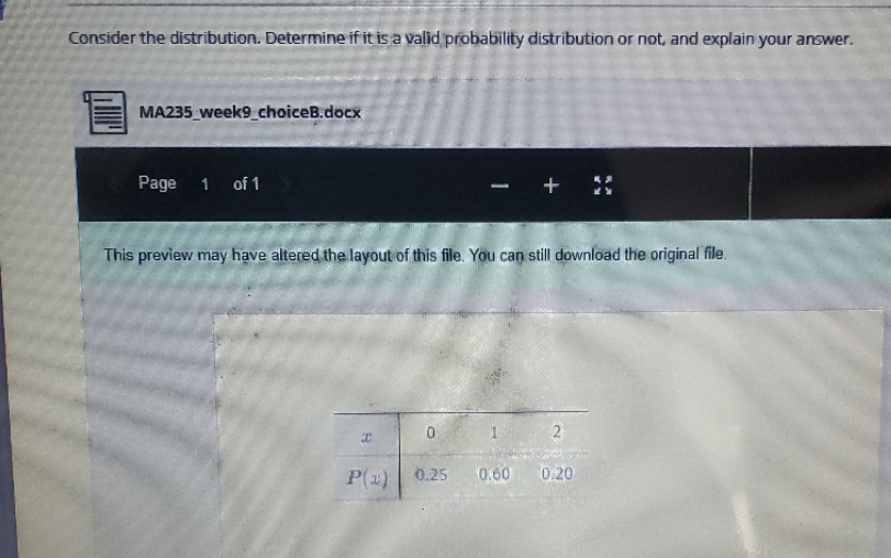 Consider the distribution. Determine if it is a