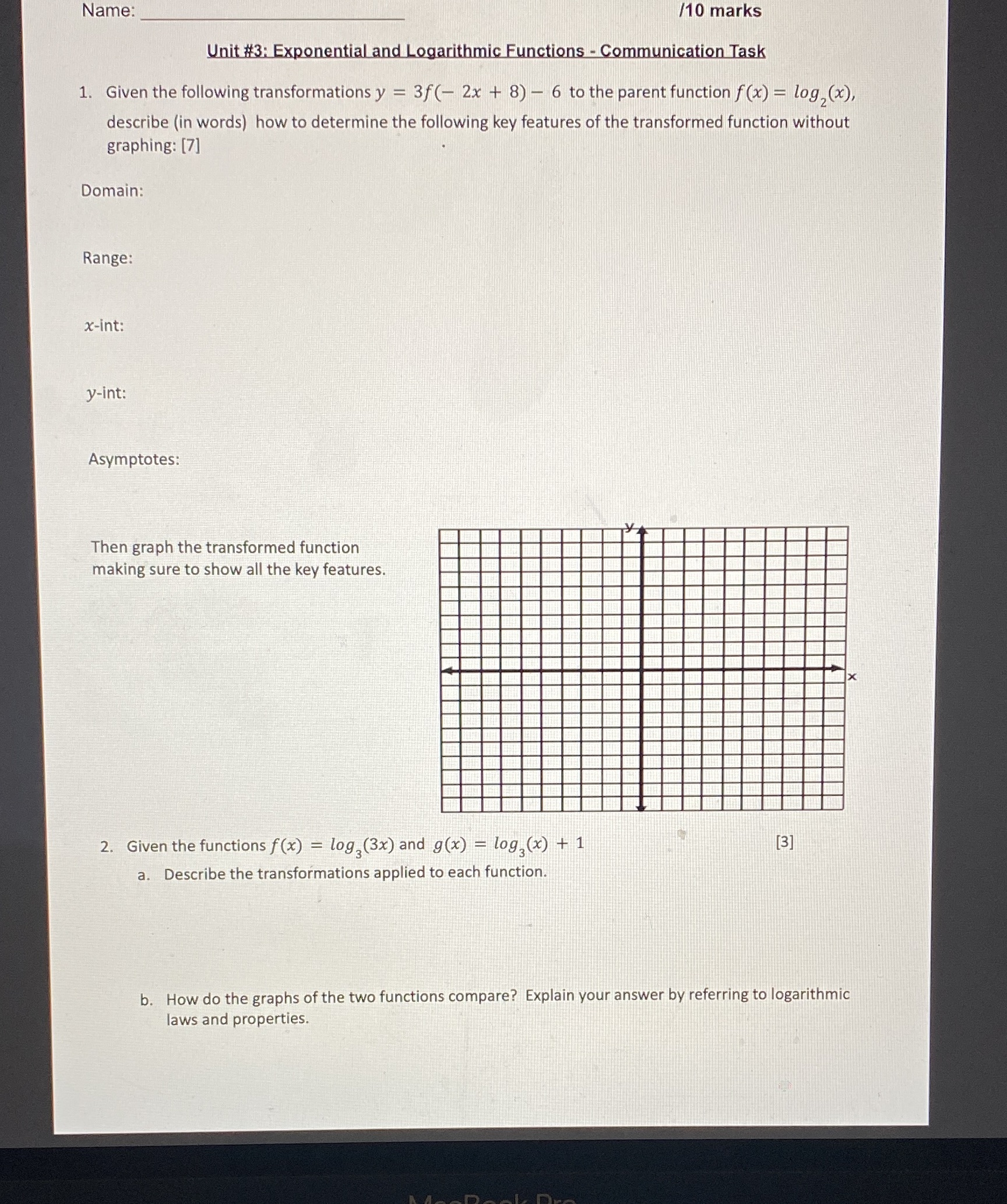 thank you (grade12math) Name: /10 marks Unit #3: